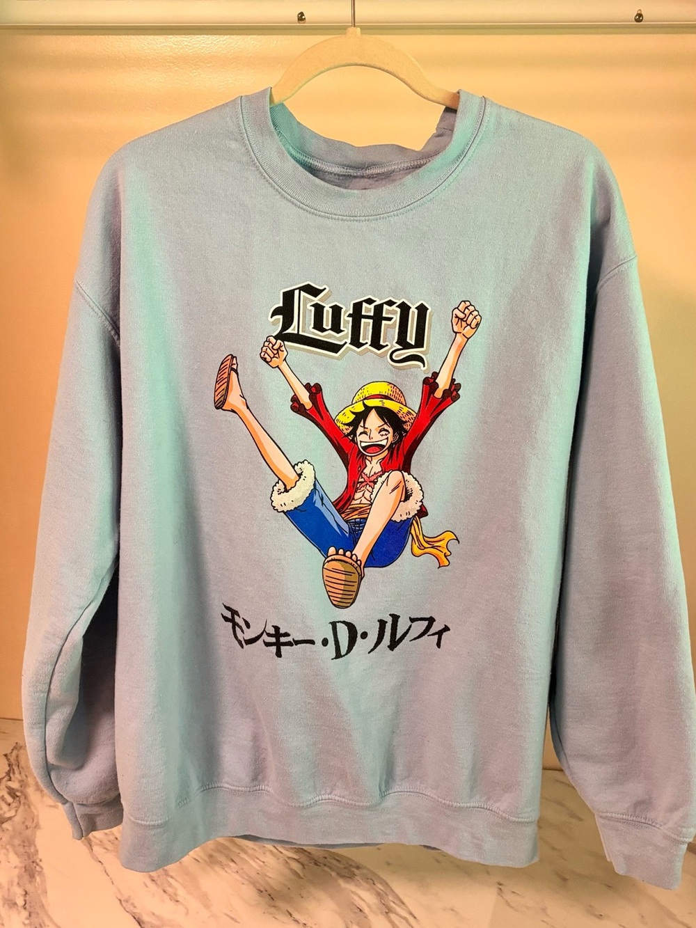 Onepiece Light Blue Luffy Graphic Crewneck Sweater